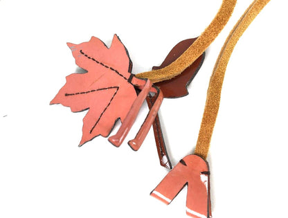 PRADA Romantic Forest Leather Lariat Necklace Brown Camel FW2017 Acorn Leaf Used