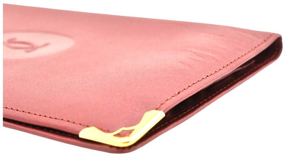 Cartier Must de Cartier Long Wallet Bordeaux Leather Gold HW 7.2x4.1x0.3" Auth