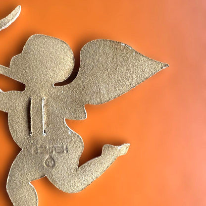 HERMES Cupid Charm Leather Cut-Out Motif Gold Color Angel Bow Arrow Accessory