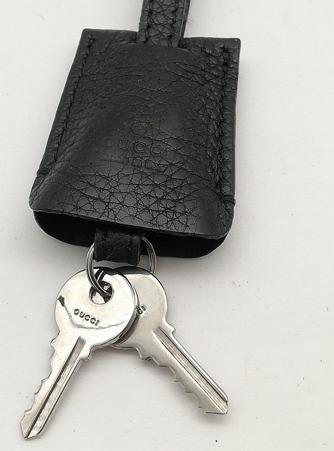 GUCCI Padlock Cadena Clochette Key Holder Silver Tone Metal Lock Set Authentic
