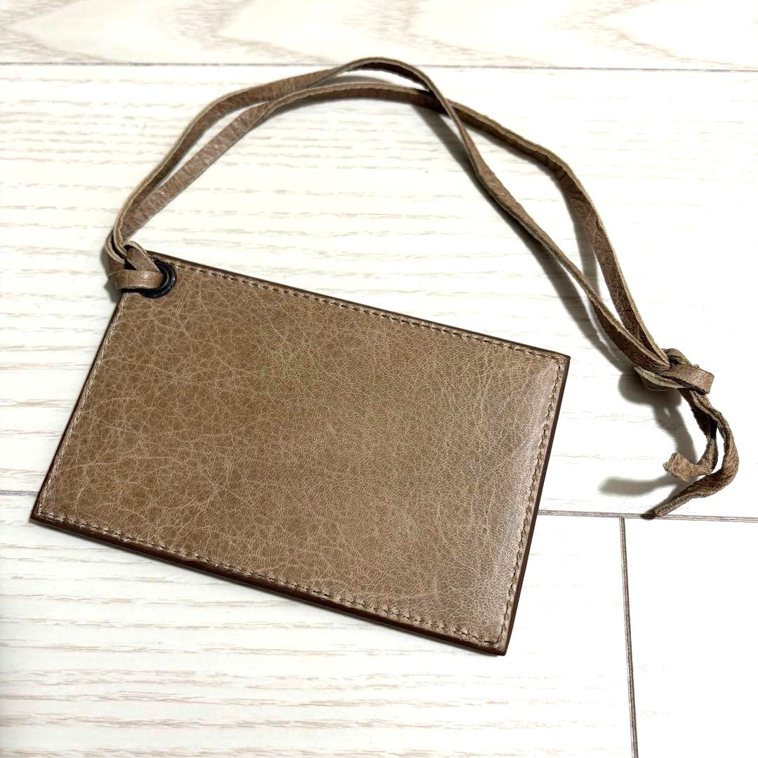 BALENCIAGA Leather Card ID Holder Neck Strap Mirror Light Brown Auth 5.1x3.1"