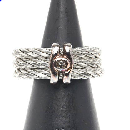 CHARRIOL Wire Cable Ring Silver Gold Stainless Steel Plated US5.5 EU50 Ladies
