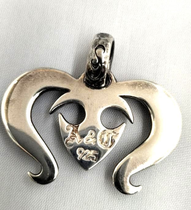 A&G 925 Sterling Silver Tribal Skull Heart Pendant Top Charm Width 4 cm 1.6"