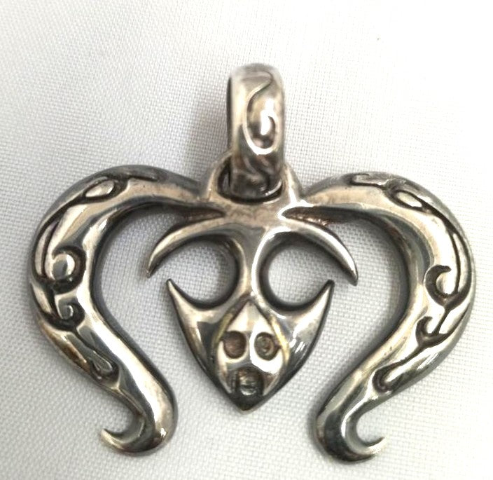 A&G 925 Sterling Silver Tribal Skull Heart Pendant Top Charm Width 4 cm 1.6"