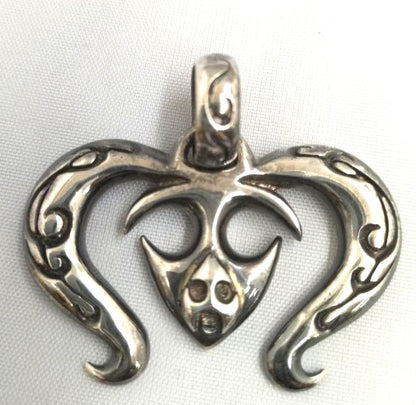 A&G 925 Sterling Silver Tribal Skull Heart Pendant Top Charm Width 4 cm 1.6"