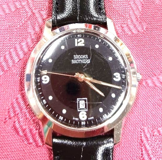 Brooks Brothers Swiss Made Vintage Men Wristwatch Black Dial Date Japan