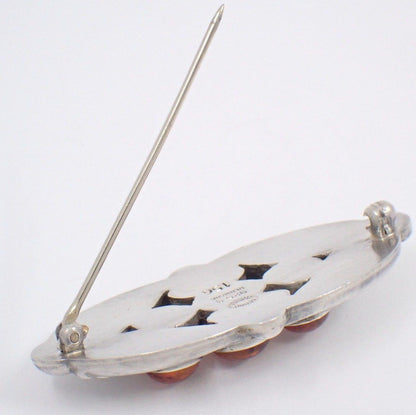 Georg Jensen #156 Brooch Silver 925 Amber Cabochon Art Nouveau Vintage Denmark