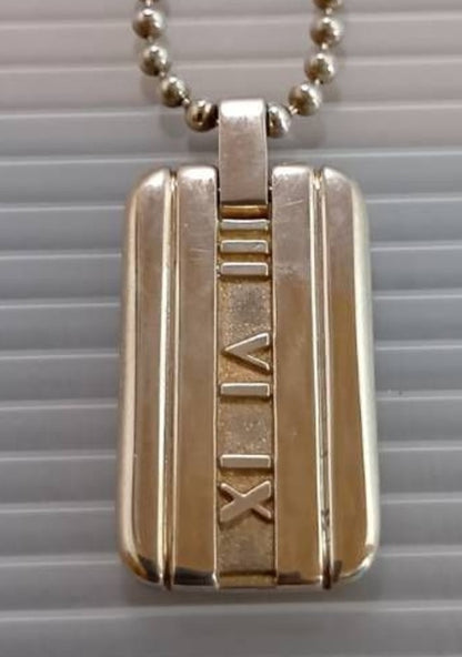 Tiffany & Co Atlas Dog Tag Pendant Necklace Silver 925 Ball Chain Authentic