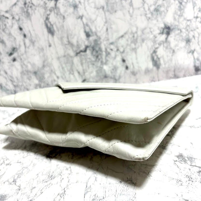 Yves Saint Laurent Clutch Bag Second Bag White Leather Chevron 9.6x6.7in