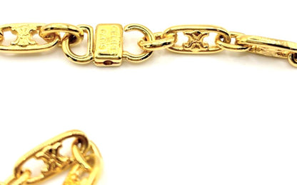 CELINE Triomphe Long Chain Necklace Gold Tone GP Vintage Authentic 83cm 32.7in