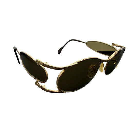 VINTAGE CAZAL Slim Oval Gold Metal Sunglasses Y2K 90s Made in Germany Used