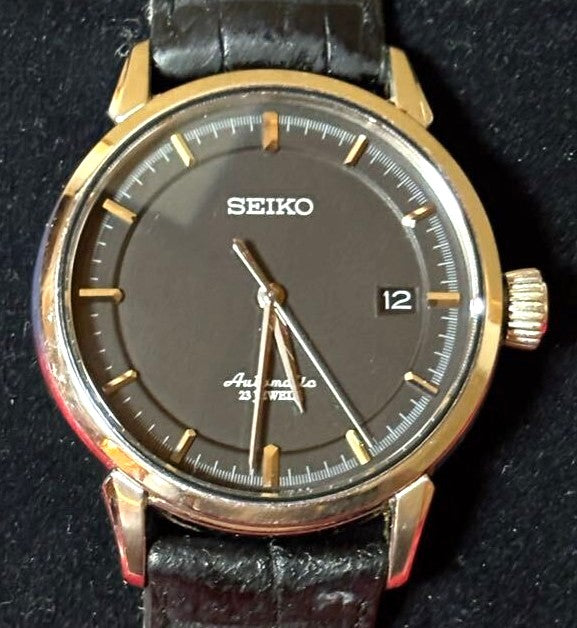 SEIKO Presage SARX025 6R15 Automatic 23J Black Dial Gold Tone Watch Japan Used