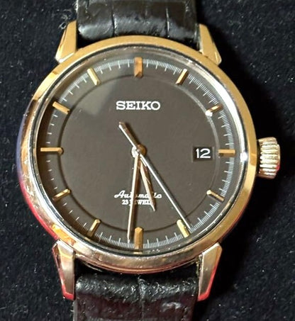 SEIKO Presage SARX025 6R15 Automatic 23J Black Dial Gold Tone Watch Japan Used