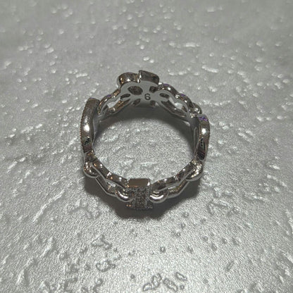 Christian Dior Silver Tone Metal Rhinestone Chain Ring Size 52 US 6