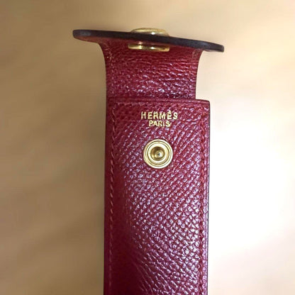HERMES Leather Gum Case Pouch Red Gold Hardware Lipstick Case Made in France
