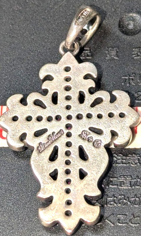 A&G Ruby Cross Pendant Top Silver Gothic Fleur Vintage Pink Stones Rare Japan