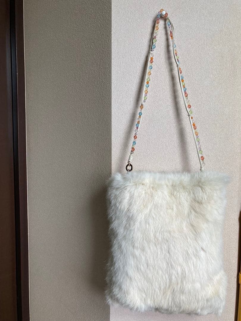 ANTEPRIMA 2way Real Rabbit Fur Bag Multicolor Beaded Net Tote Shoulder White