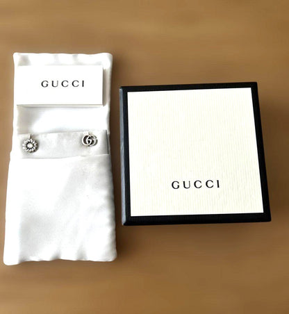 GUCCI Double G GG Marmont Flower Mismatch Stud Earrings Silver 925 Authentic