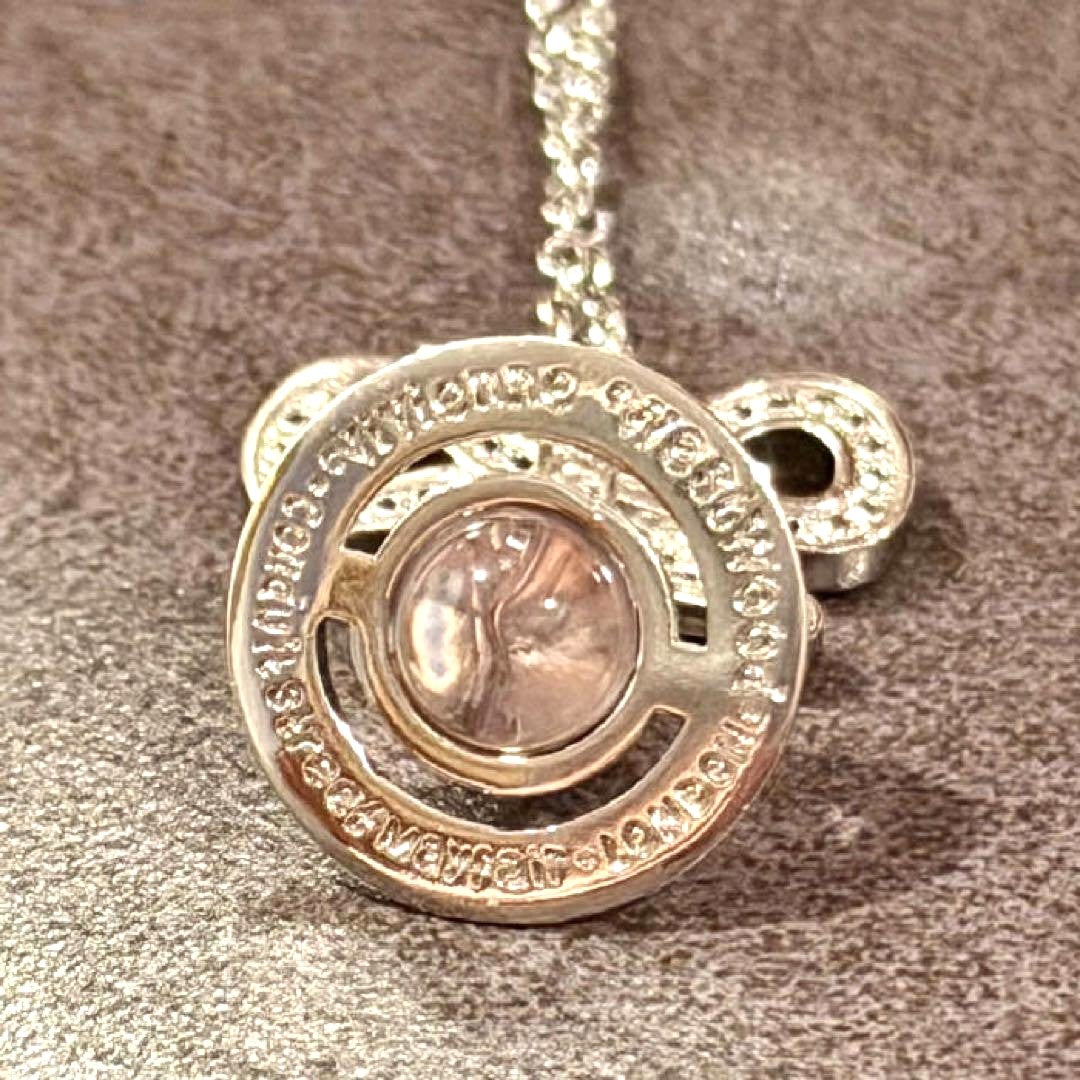 Vivienne Westwood Drop Ribbon Small Orb Necklace Silver Pink Crystal 40-45cm