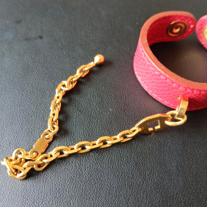 Hermes Globe Holder Bracelet Red Leather Gold Chain Made in France Authentic