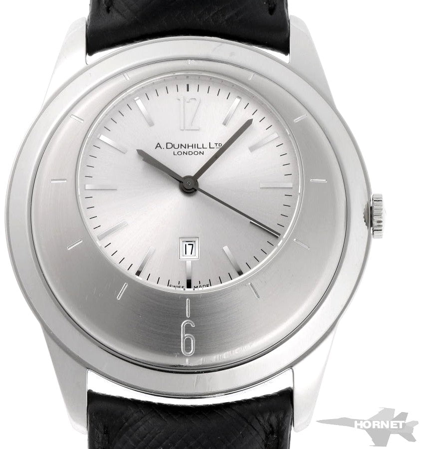 Dunhill Eccentric DQV210AL Quartz Watch Silver Dial SS Black Leather Swiss Used
