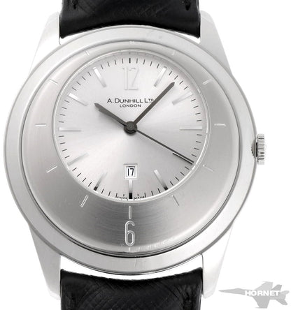 Dunhill Eccentric DQV210AL Quartz Watch Silver Dial SS Black Leather Swiss Used