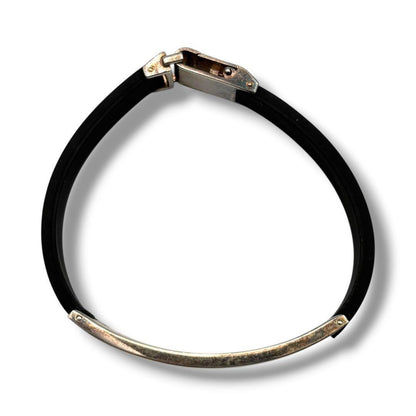 Gucci Rubber Sterling Silver 925 Plate ID Bracelet Bangle 18cm 7.1in