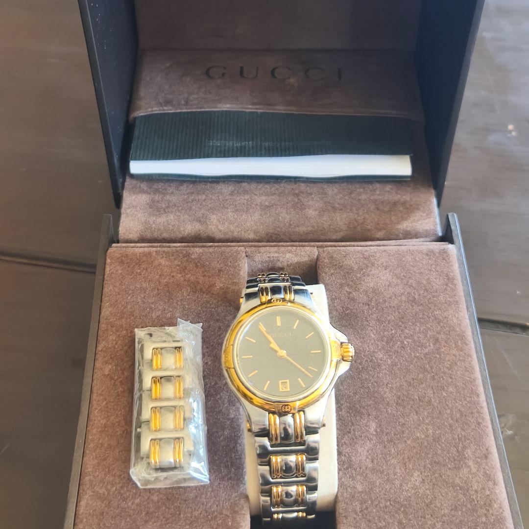 Gucci 9040L Gold Silver Tone Glitter Dial Date Quarts Watch Women With Box