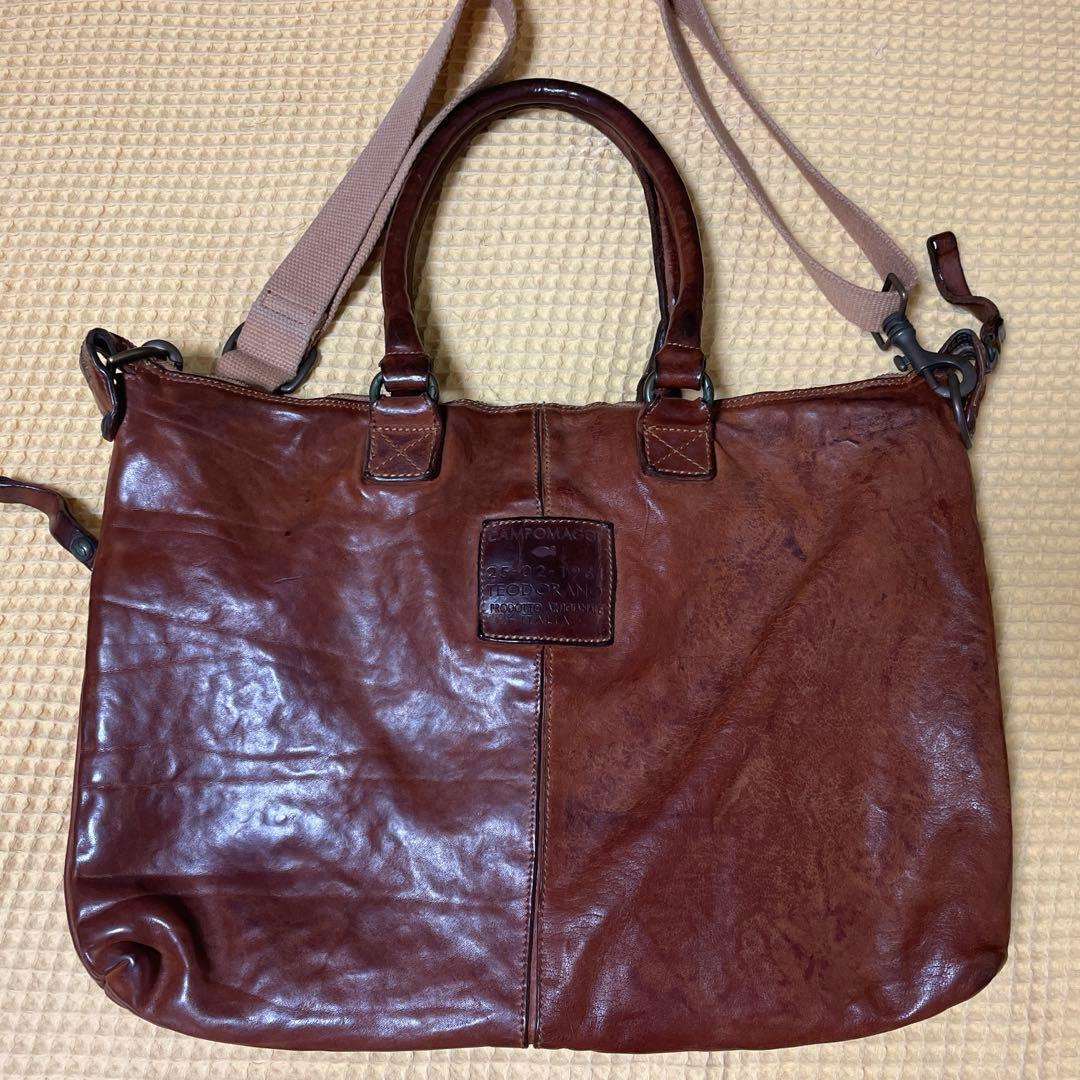 CAMPOMAGGI Woven Leather Tote Bag Brown 2way Italy Laptop Business Shoulder Bag