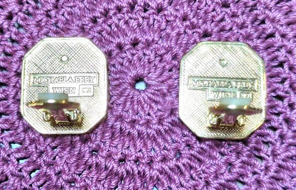 MICHAELA FREY WIEN Oak Leaf Enamel Clip-On Earrings Gold Tone Octagon Austria