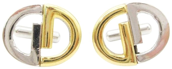 Gucci Interlocking G Cufflinks Gold Silver Tone Two-Tone Men 0.7x0.8in Used