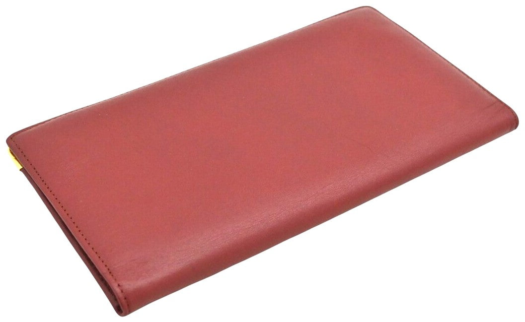 Cartier Must de Cartier Long Wallet Bordeaux Leather Gold HW 7.2x4.1x0.3" Auth