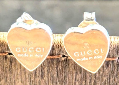 GUCCI Heart Stud Earrings Silver 925 Pair Authentic Used Italy