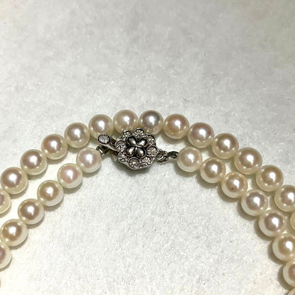 Akoya Baby Pearl Necklace White Real Pearl Silver Flower Clasp 5mm 41cm 16.1in