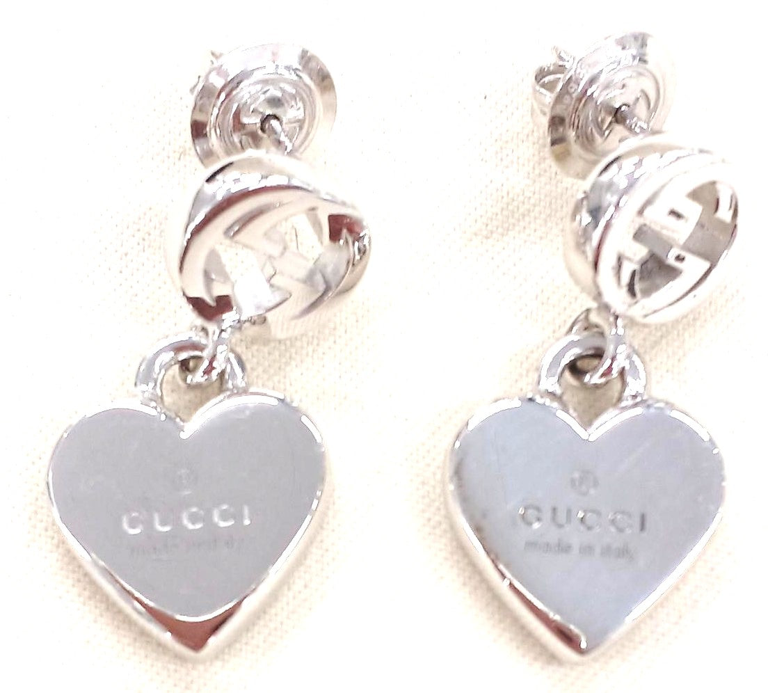 GUCCI Interlocking G Heart Drop Earrings Silver 925 Authentic Italy Made Used