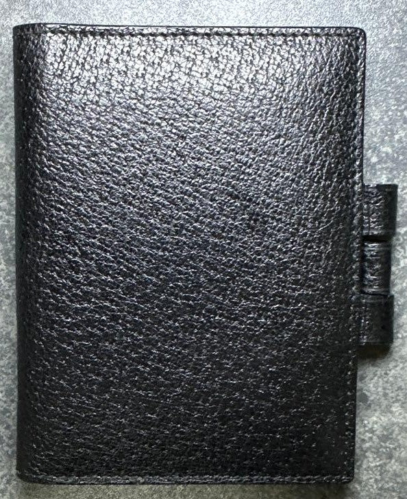 GUCCI Mini Notebook Memo Pad Cover Case Black Leather Pen Loop 8x10.5cm Vintage