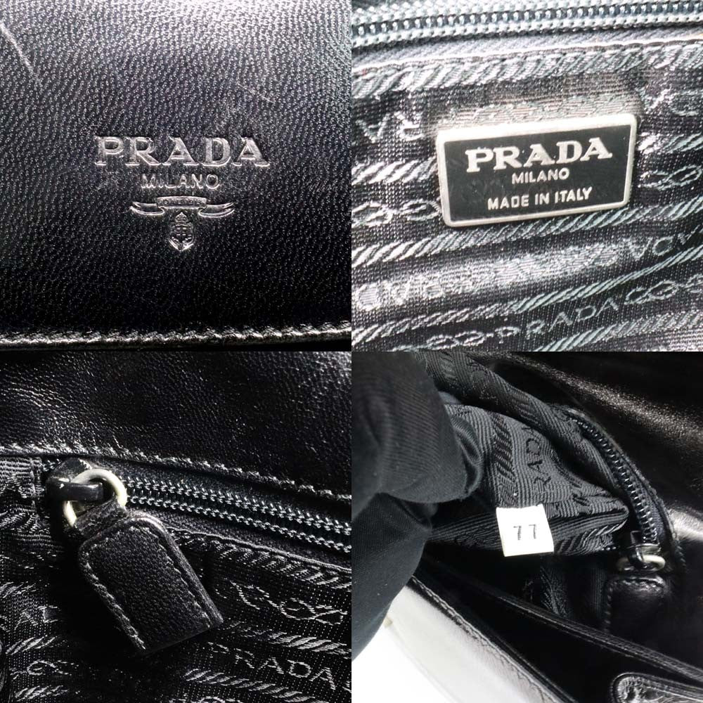 PRADA Nappa Swing Leather Chain Shoulder Bag B6380 Black 29.5cm Authentic Used