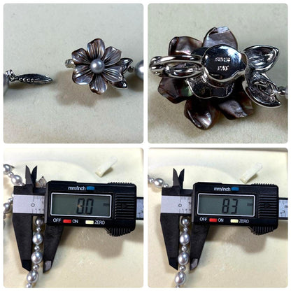 Akoya Pearl Long Necklace Blue Gray 8mm Flower Clasp Silver 25.6in Japan
