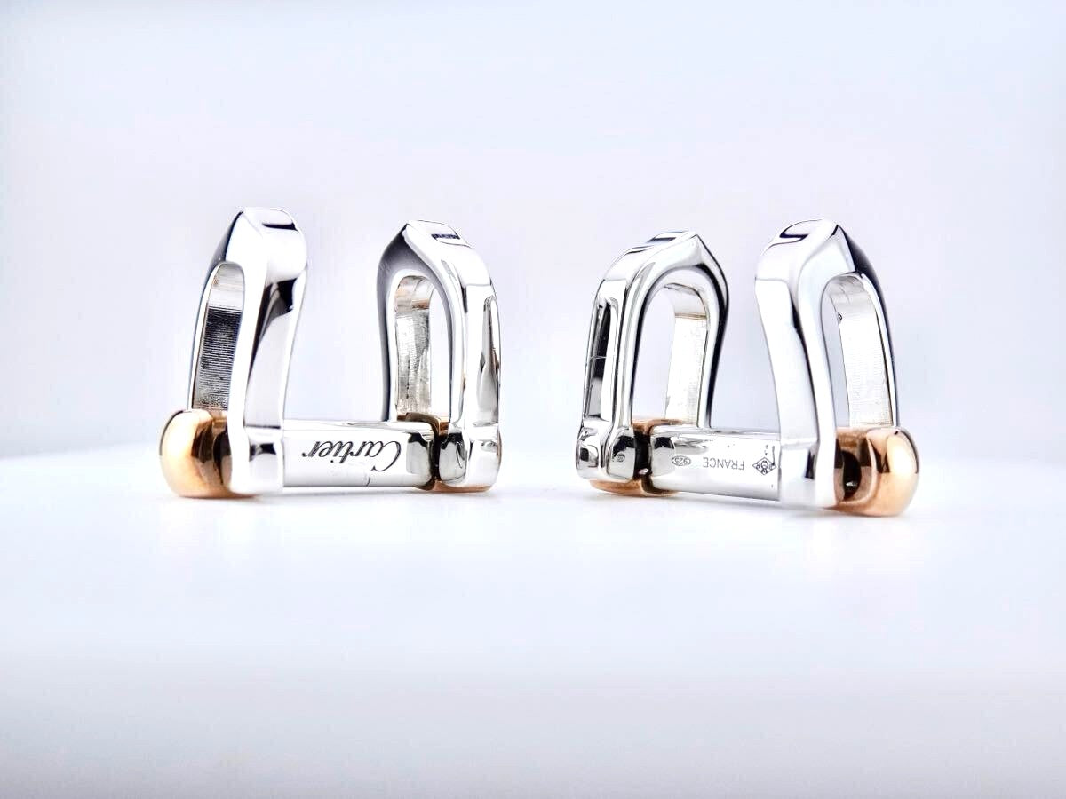 Cartier Long C Cufflinks Silver 925 Gold Two-Tone Metal Authentic Japan Used