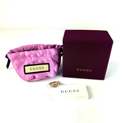 GUCCI GG Marmont Ring Rhinestone Pave Gold Tone Open Band Size US7 EUR53 Used