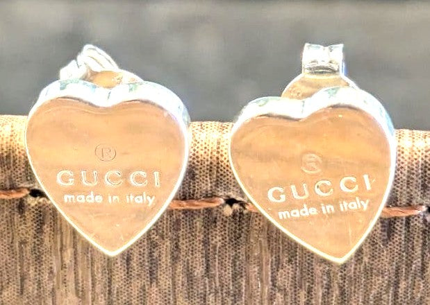 GUCCI Heart Stud Earrings Silver 925 Pair Authentic Used Italy