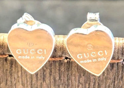 GUCCI Heart Stud Earrings Silver 925 Pair Authentic Used Italy