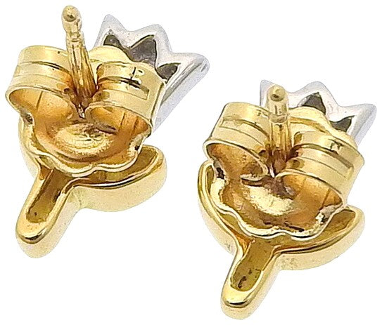 TOUS Tulip Motif Diamond Stud Earrings K18YG 18K Yellow Gold White Gold Mint