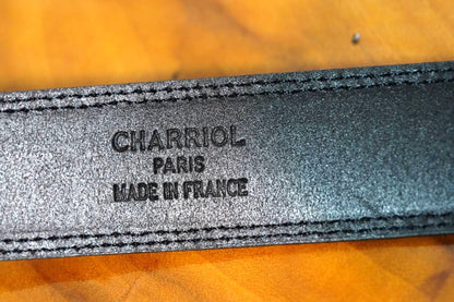 CHARRIOL Cable Buckle Leather Belt Black Gold Silver Hardware Made in France