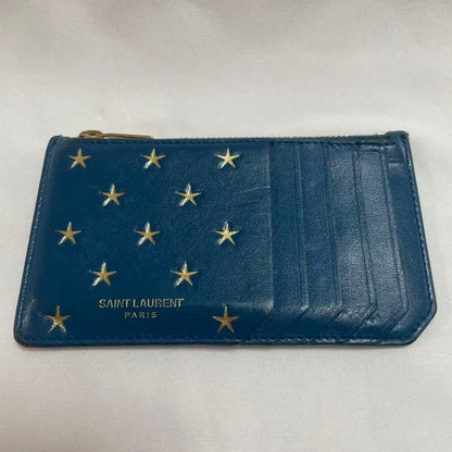 Saint laurent Blue Leather Gold Star Fragment Case Coin Purse 7.5x13cm 2.9x5.1in