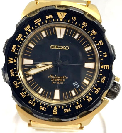 SEIKO Land Monster Automatic Watch Black Gold SS 23 Jewels 20BAR Date Japan Used
