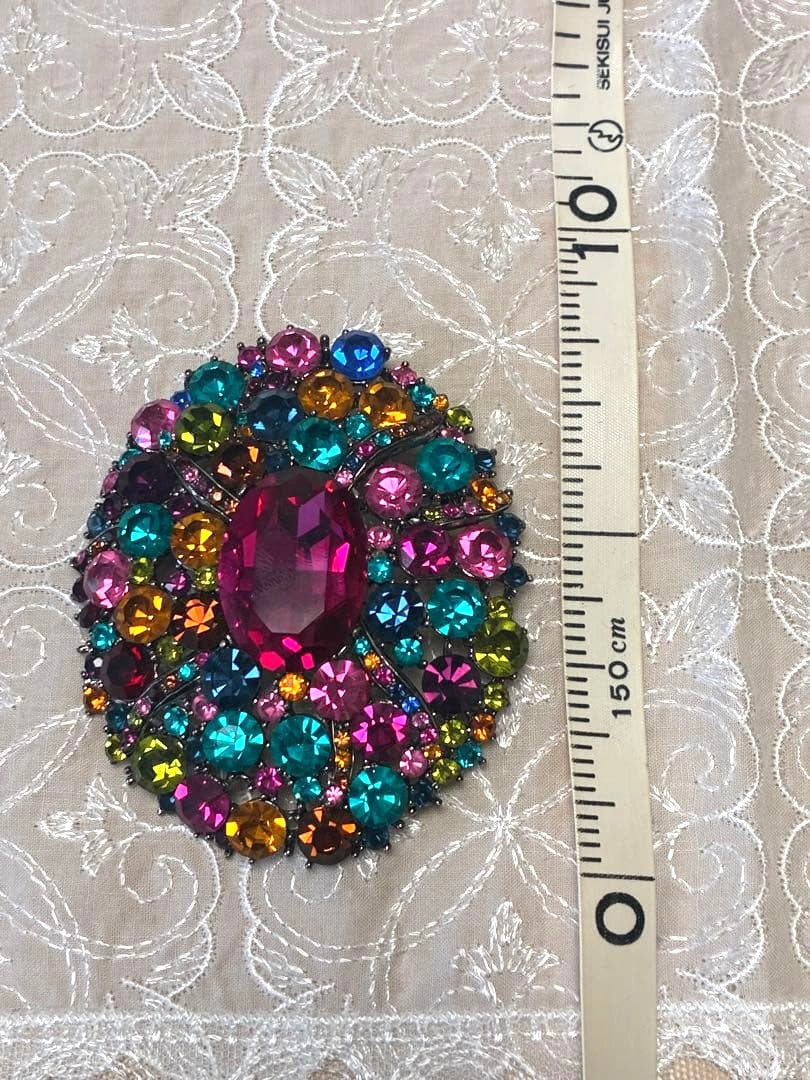 Christian Lacroix Multicolor Crystal Brooch Pin Pink Teal Gold Rhinestone Paris