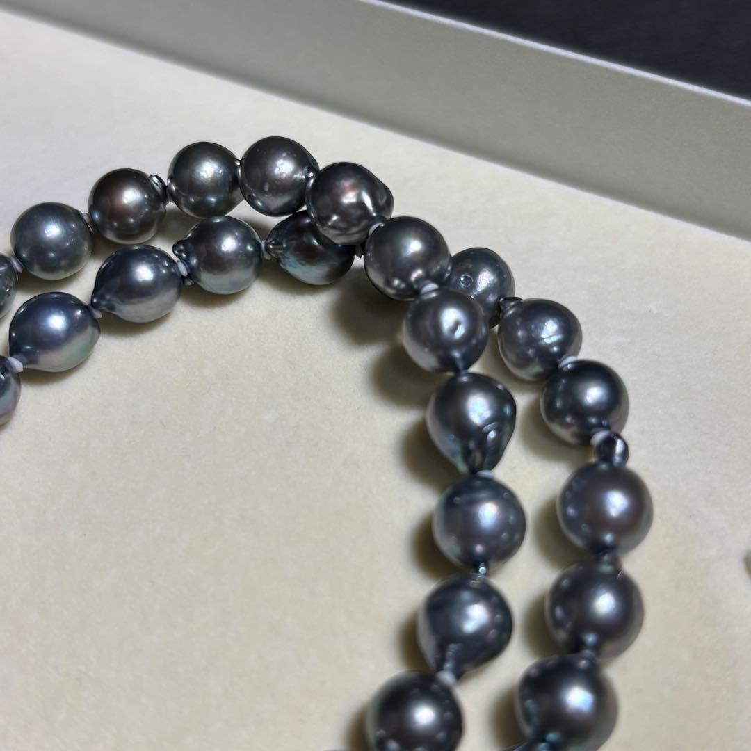 Akoya Pearl Necklace Blue Gray 7.6-7.9mm 17in. Silver Clasp Japan Used Authentic