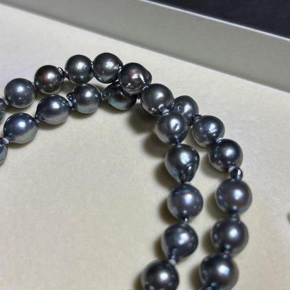 Akoya Pearl Necklace Blue Gray 7.6-7.9mm 17in. Silver Clasp Japan Used Authentic