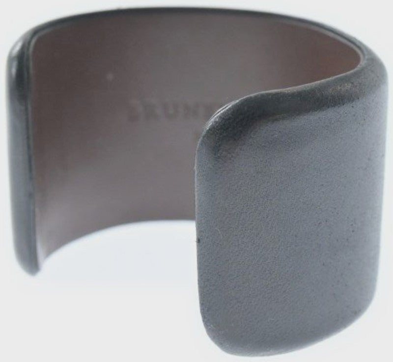 Brunello Cucinelli Men Leather Cuff Bangle Bracelet Black 5.1in Wide Italy Auth
